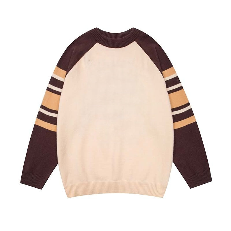 Contrast Panel Striped Sweater in Brown