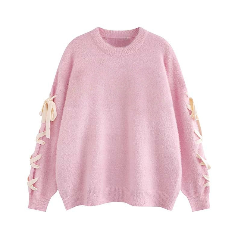 Bowknot-Detail Minimalist Crew Sweater