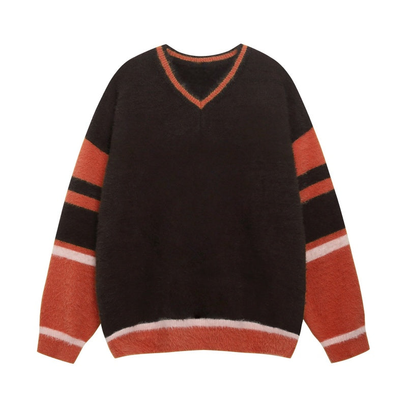 V-Neck Color-Blocked Comfortable Loose Sweater